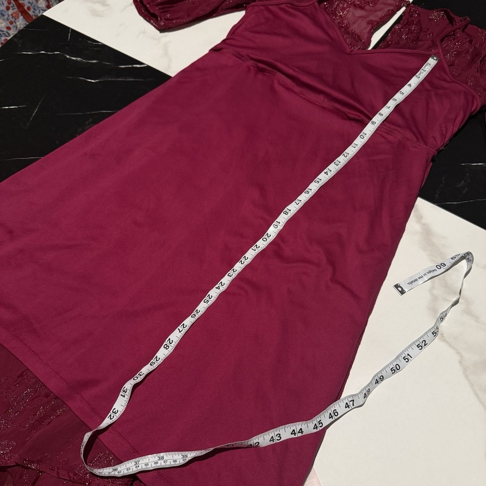 CALVIN KLEIN Purple Pink Jacquard Chiffon Hi-Low Fit & Flare Dress Sz 14 Women's - Picture 12 of 14